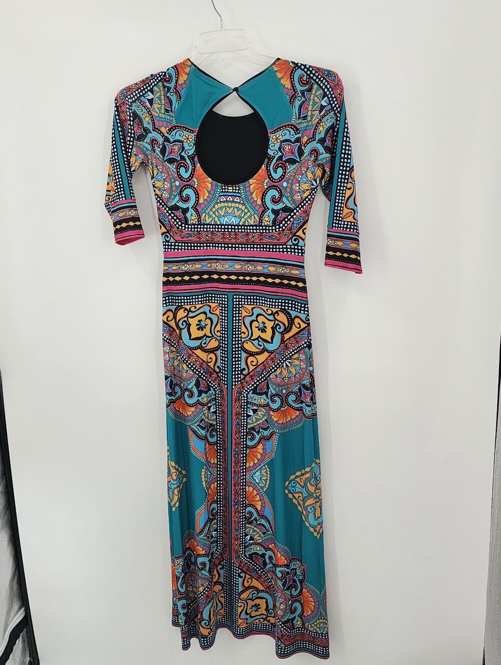 Hale Bob Boho Maxi Dress, XS Teal Abstract Design - Picture 2 of 4